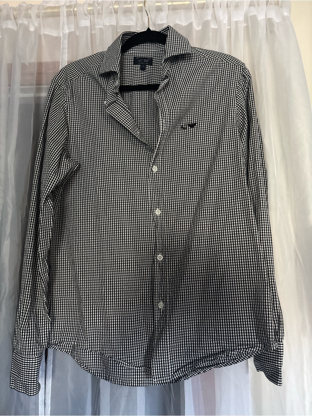 Armani Jeans Black & White Micro-Check Button-Down Shirt